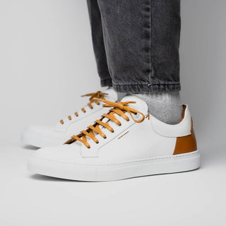 Zelli Italia Diaz Men's Shoes White Rubberized Calf-Skin Leather Sneaker (ZEL1062)-AmbrogioShoes