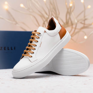 Zelli Italia Diaz Men's Shoes White Rubberized Calf-Skin Leather Sneaker (ZEL1062)-AmbrogioShoes