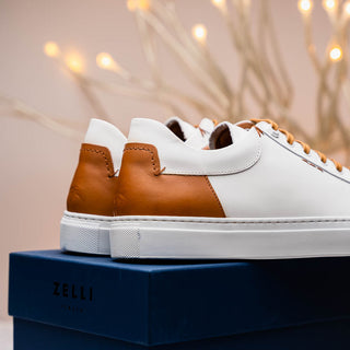 Zelli Italia Diaz Men's Shoes White Rubberized Calf-Skin Leather Sneaker (ZEL1062)-AmbrogioShoes