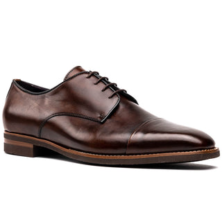 Zelli Italia Enzo Men's Shoes Chestnut Calf-Skin Leather Cap-toe Derby (ZEL1040)-AmbrogioShoes