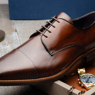 Zelli Italia Enzo Men's Shoes Chestnut Calf-Skin Leather Cap-toe Derby (ZEL1040)-AmbrogioShoes