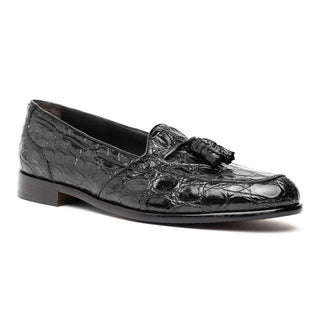 Zelli Italia Franco Black Crocodile Skin Tassel Loafer (ZEL1005)-AmbrogioShoes