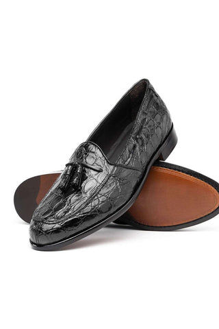 Zelli Italia Franco Black Crocodile Skin Tassel Loafer (ZEL1005)-AmbrogioShoes