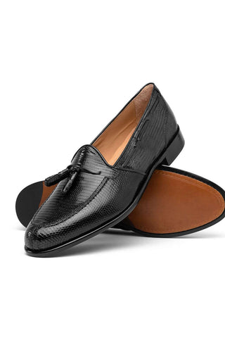 Zelli Italia Franco Black Teju Lizard Skin Tassel Loafer (ZEL1006)-AmbrogioShoes