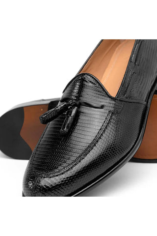 Zelli Italia Franco Black Teju Lizard Skin Tassel Loafer (ZEL1006)-AmbrogioShoes