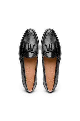 Zelli Italia Franco Black Teju Lizard Skin Tassel Loafer (ZEL1006)-AmbrogioShoes