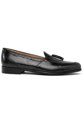 Zelli Italia Franco Black Teju Lizard Skin Tassel Loafer (ZEL1006)-AmbrogioShoes