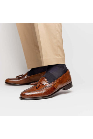 Zelli Italia Franco Cognac Teju Lizard Skin Tassel Loafer (ZEL1006)-AmbrogioShoes