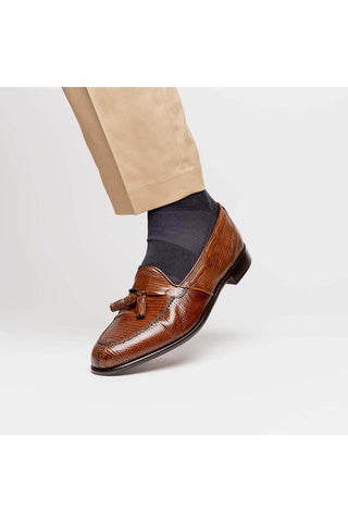 Zelli Italia Franco Cognac Teju Lizard Skin Tassel Loafer (ZEL1006)-AmbrogioShoes