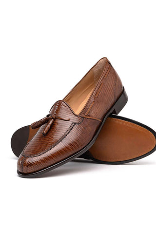 Zelli Italia Franco Cognac Teju Lizard Skin Tassel Loafer (ZEL1006)-AmbrogioShoes