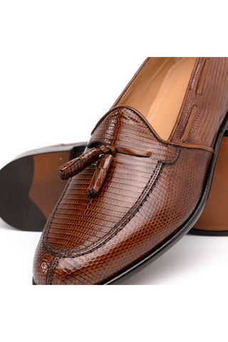 Zelli Italia Franco Cognac Teju Lizard Skin Tassel Loafer (ZEL1006)-AmbrogioShoes