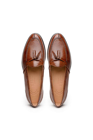 Zelli Italia Franco Cognac Teju Lizard Skin Tassel Loafer (ZEL1006)-AmbrogioShoes