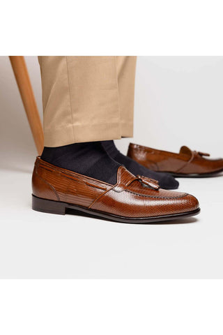 Zelli Italia Franco Cognac Teju Lizard Skin Tassel Loafer (ZEL1006)-AmbrogioShoes