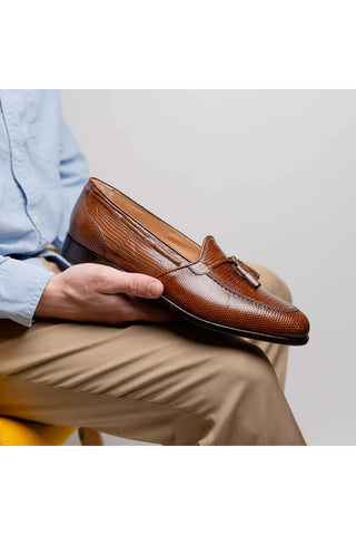 Zelli Italia Franco Cognac Teju Lizard Skin Tassel Loafer (ZEL1006)-AmbrogioShoes