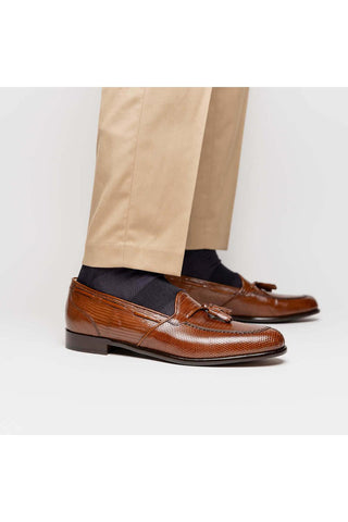 Zelli Italia Franco Cognac Teju Lizard Skin Tassel Loafer (ZEL1006)-AmbrogioShoes