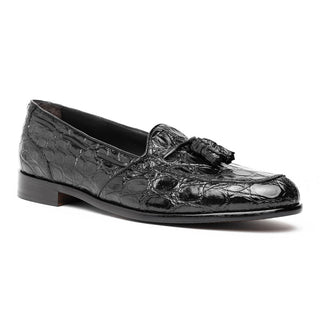 Zelli Italia Franco Men's Shoes Black Crocodile Skin Tassel Loafer (ZEL1005)-AmbrogioShoes