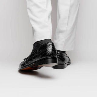 Zelli Italia Franco Men's Shoes Black Crocodile Skin Tassel Loafer (ZEL1005)-AmbrogioShoes