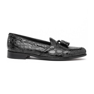 Zelli Italia Franco Men's Shoes Black Crocodile Skin Tassel Loafer (ZEL1005)-AmbrogioShoes