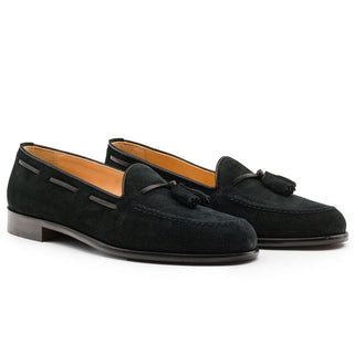Zelli Italia Franco Men's Shoes Black Suede Calf-Skin Tassel Loafer (ZEL1025)-AmbrogioShoes