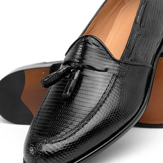Zelli Italia Franco Men's Shoes Black Teju Lizard Skin Tassel Loafer (ZEL1006)-AmbrogioShoes