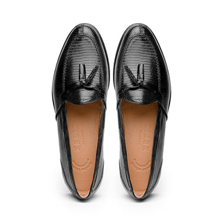 Zelli Italia Franco Men's Shoes Black Teju Lizard Skin Tassel Loafer (ZEL1006)-AmbrogioShoes