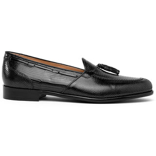 Zelli Italia Franco Men's Shoes Black Teju Lizard Skin Tassel Loafer (ZEL1006)-AmbrogioShoes