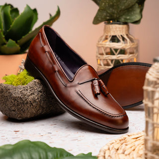 Zelli Italia Franco Men's Shoes Cognac Calf-Skin Tassel Loafer (ZEL1027)-AmbrogioShoes