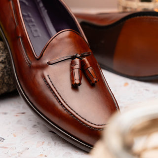 Zelli Italia Franco Men's Shoes Cognac Calf-Skin Tassel Loafer (ZEL1027)-AmbrogioShoes