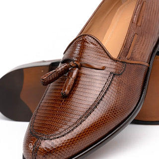 Zelli Italia Franco Men's Shoes Cognac Teju Lizard Skin Tassel Loafer (ZEL1006)-AmbrogioShoes