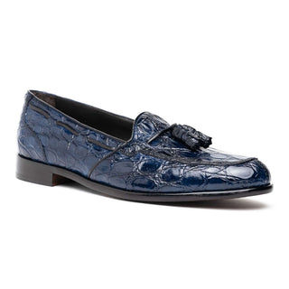 Zelli Italia Franco Navy Crocodile Skin Tassel Loafer (ZEL1005)-AmbrogioShoes
