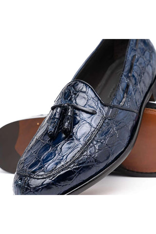 Zelli Italia Franco Navy Crocodile Skin Tassel Loafer (ZEL1005)-AmbrogioShoes