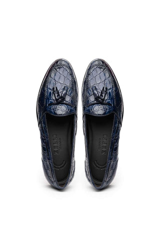 Zelli Italia Franco Navy Crocodile Skin Tassel Loafer (ZEL1005)-AmbrogioShoes