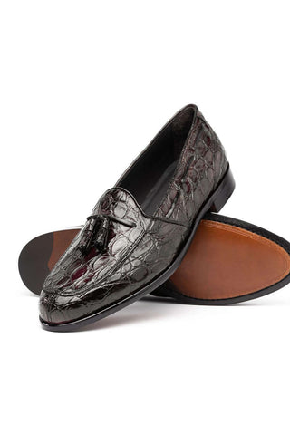 Zelli Italia Franco Nicotine Crocodile Skin Tassel Loafer (ZEL1005)-AmbrogioShoes