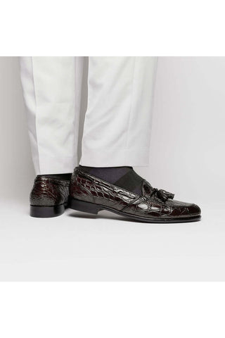 Zelli Italia Franco Nicotine Crocodile Skin Tassel Loafer (ZEL1005)-AmbrogioShoes