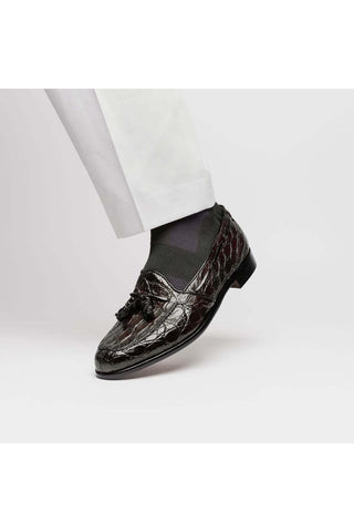 Zelli Italia Franco Nicotine Crocodile Skin Tassel Loafer (ZEL1005)-AmbrogioShoes