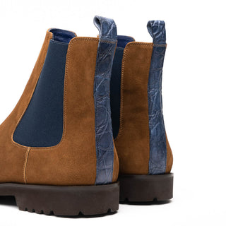 Zelli Italia Gianna Men's Shoes Cognac Suede Leather Chelsea Boot (ZEL1070)-AmbrogioShoes