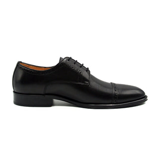 Zelli Italia Giovanni Men's Shoes Black Calf-Skin Leather Cap-toe Derby (ZEL1038)-AmbrogioShoes
