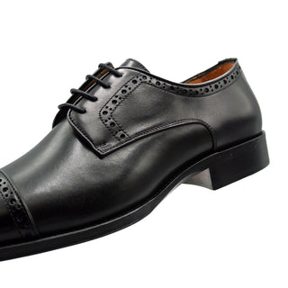 Zelli Italia Giovanni Men's Shoes Black Calf-Skin Leather Cap-toe Derby (ZEL1038)-AmbrogioShoes