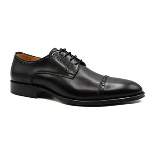 Zelli Italia Giovanni Men's Shoes Black Calf-Skin Leather Cap-toe Derby (ZEL1038)-AmbrogioShoes