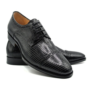 Zelli Italia Giovanni Men's Shoes Black Teju Lizard Skin Derby (ZEL1037)-AmbrogioShoes