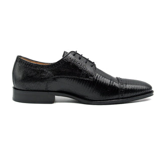 Zelli Italia Giovanni Men's Shoes Black Teju Lizard Skin Derby (ZEL1037)-AmbrogioShoes
