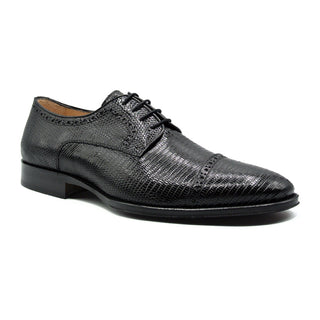 Zelli Italia Giovanni Men's Shoes Black Teju Lizard Skin Derby (ZEL1037)-AmbrogioShoes