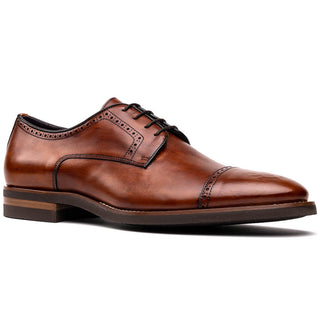 Zelli Italia Giovanni Men's Shoes Cognac Calf-Skin Leather Cap-Toe Derby (ZEL1038)-AmbrogioShoes