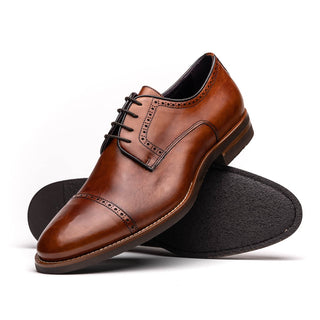 Zelli Italia Giovanni Men's Shoes Cognac Calf-Skin Leather Cap-Toe Derby (ZEL1038)-AmbrogioShoes