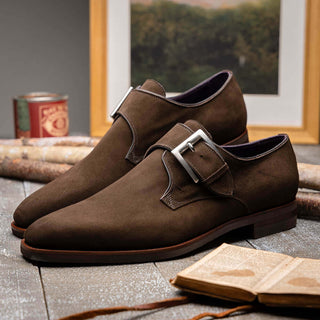 Zelli Italia Hebilla Dark Brown Calf-Skin Suede Single Monk-Strap (ZEL1076)-AmbrogioShoes