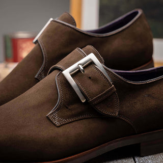 Zelli Italia Hebilla Dark Brown Calf-Skin Suede Single Monk-Strap (ZEL1076)-AmbrogioShoes