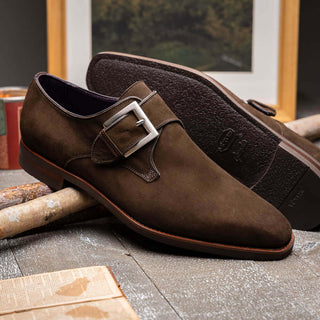 Zelli Italia Hebilla Dark Brown Calf-Skin Suede Single Monk-Strap (ZEL1076)-AmbrogioShoes
