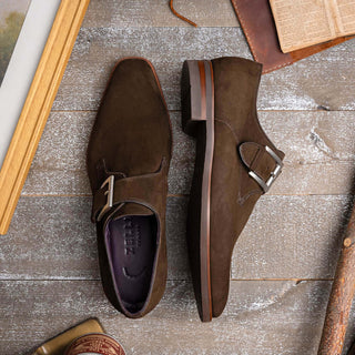 Zelli Italia Hebilla Dark Brown Calf-Skin Suede Single Monk-Strap (ZEL1076)-AmbrogioShoes