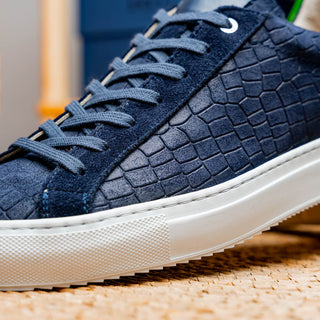 Zelli Italia Kobe Men's Shoes Navy Crocodile Print Goat-Skin Suede Sneaker (ZEL1059)-AmbrogioShoes