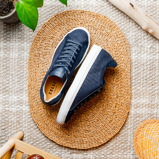 Zelli Italia Kobe Men's Shoes Navy Crocodile Print Goat-Skin Suede Sneaker (ZEL1059)-AmbrogioShoes